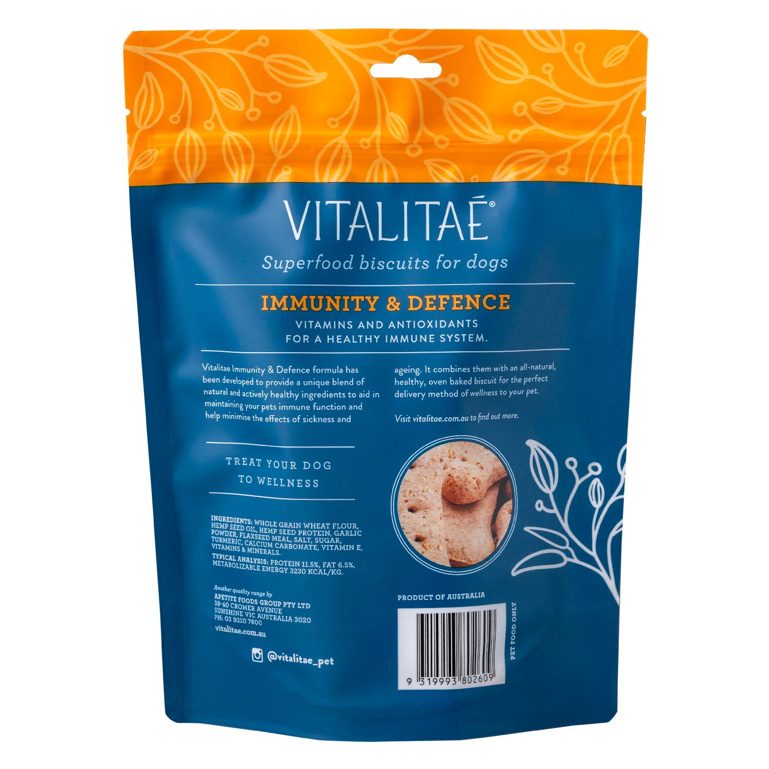 Shop Vitalitae Hemp + Superfood Immune & Defence Biscuits 350g - The Doggie Shop - 