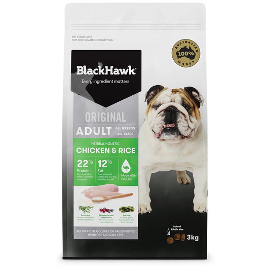Black Hawk Holistic Adult Dog Food Chicken & Rice 3kg - The Doggie Shop